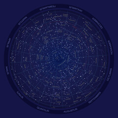 Planisphere chart of stars, astronomy of the northern hemisphere, constellation graphic resource for sky watching and stargazing 35th degree  © Theresa