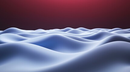 Fototapeta premium The image contains a rendering of a smooth, undulating surface of light blue, resembling soft waves or hills, set against a dark maroon background.