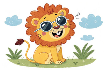 Obraz premium Illustration of funny lion cartoon