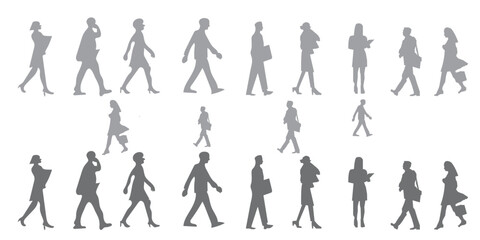 big set of people walking silhouettes