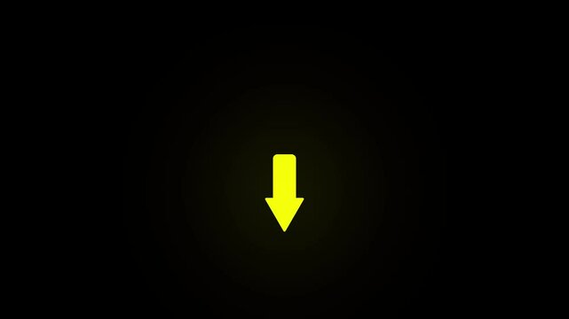 Animated arrow bouncing slide to down arrow icon. on black background. download icon sign. swipe down arrow icon.