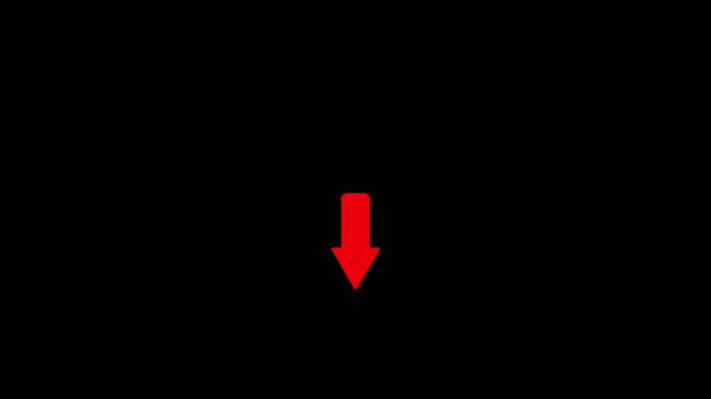 Animated arrow bouncing slide to down arrow icon. on black background. download icon sign. swipe down arrow icon.