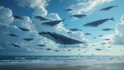 Serene Whales Soaring: A Dreamlike Ocean Scene