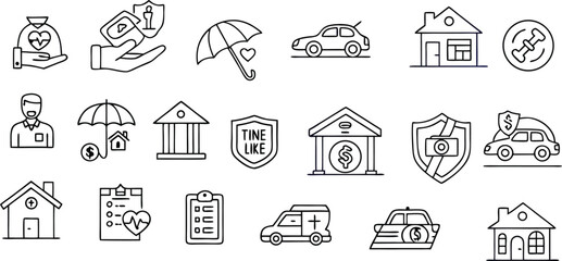 Insurance thin line icons set