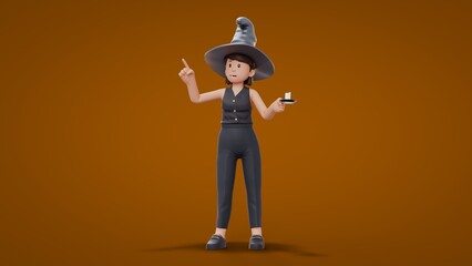 3D Cartoon Witch Halloween Celebration
