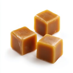 A close up view of caramel candies isolated on white background