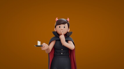 3D Cartoon dracula girls holding candle while whispered Halloween Celebration