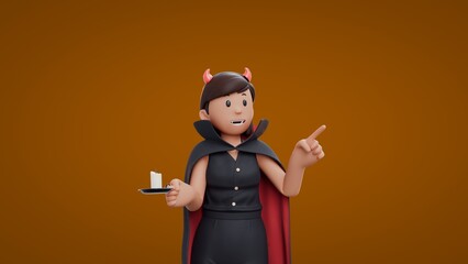 3D Cartoon dracula girls holding candle while pinting Halloween Celebration