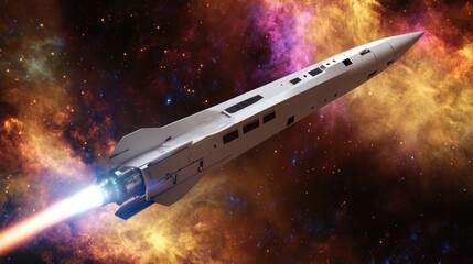 Obraz premium Spacecraft Launch Through Cosmic Nebula