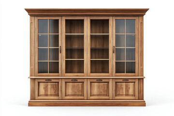 Obraz premium Large oak display cabinet with glass doors showcasing a collection of colorful antique teapots under soft lighting, adding a touch of elegance to the room.