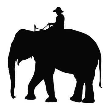 Man riding on elephant vector silhouette