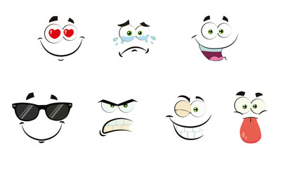 funny comic faces with expressions isolated on white