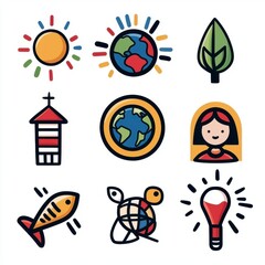 Colorful Icons of Nature and Life