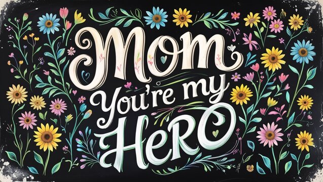 Mom, You're My Hero A Beautiful Floral Illustration for Mother's Day