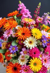 Fototapeta premium Vibrant mixed flowers in a lush, artful bouquet, colorful, blossoms