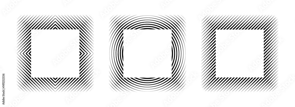 Poster black linear square frame set. striped geometric minimalist border collection thin overlap line pict