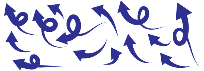 Hand drawn Set of Blue, Black, Red Curve arrow icon vector. Variety Curve arrow symbol.   Design element vector illustration.