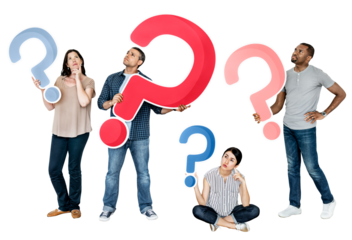 Png People holding question mark icons, transparent background
