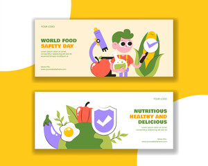 Hand Drawn Social Media Horizontal Banner for World Food Safety Day Celebration
