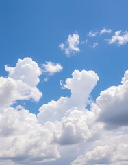 Azure sky, fluffy white cumulus clouds, bright sunlight, above, white