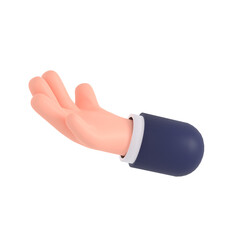 3d render hand icon. Cartoon character human raise hand gesture isolated on transparent background.