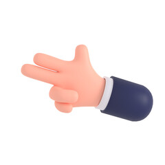 3d render hand icon. Cartoon character hand pointing gesture isolated on transparent background.