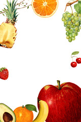 Hand drawn mixed tropical fruits frame design element