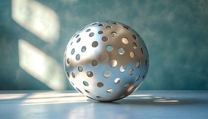 Silver Sphere on Light Teal Background