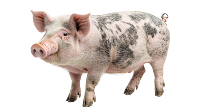 Domestic pig standing in a clean, isolated environment, PNG, created with Generative AI