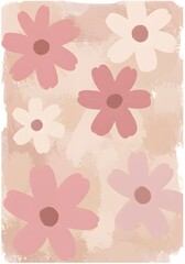 Obraz premium Soft Pastel Hand-Painted Floral Background with Vintage Grunge Texture and Pink Daisy Blossoms