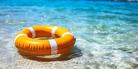 Obraz premium Orange Life Preserver in Shallow Water