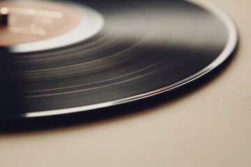 close-up of vintage vinyl record on neutral background