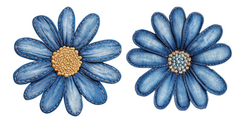 blue denim flowers, isolated on white background