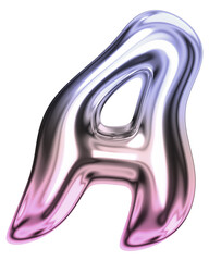 Letter A png holographic fluid chrome font, transparent background