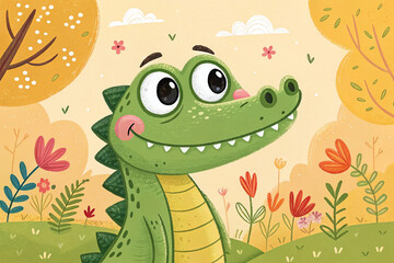 Cartoon animal - alligator - caricature. Beautiful and colorful illustration for the children