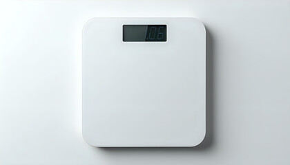 A white bathroom scale on a white surface.