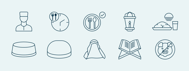 Moslem Fasting icon set. Moslem fasting icon and symbol. Fasting elements. Simple flat vector icon.