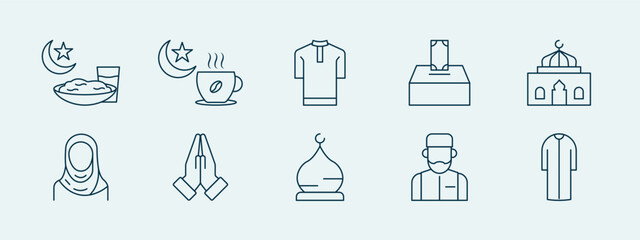 Moslem Fasting icon set. Moslem fasting icon and symbol. Fasting elements. Simple flat vector icon.