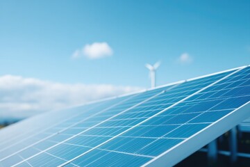 minimalistic clean image of solar panel array under clear blue sky symbolizing renewable energy