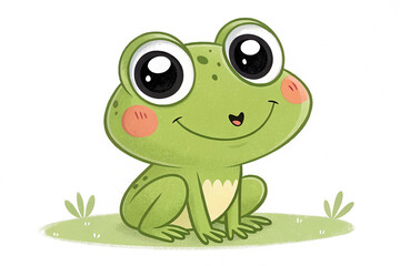 Obraz premium Cartoon cute baby frog sitting on white background