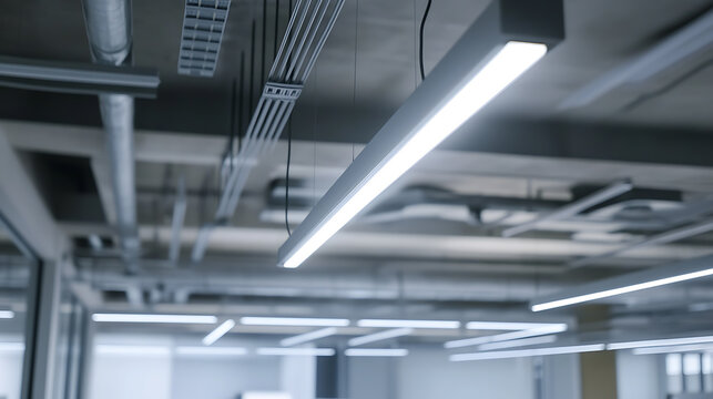 Electrician installing LED lights in an office space. Featuring lighting installation and office renovations