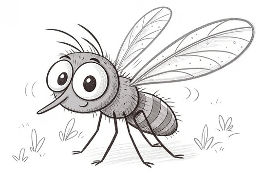 Hand drawn, sketch, cartoon illustration of mosquito
