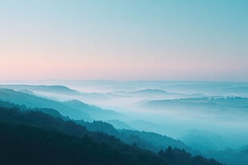 Fototapeta premium serene landscape shrouded in mist with light drifting smoke sky blending into seamless horizon