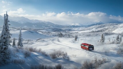 A Red Bus Journey Through a Snowy Winter Wonderland