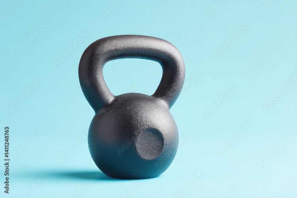 Poster single kettlebell rests on smooth solid color background creating minimalistic and clean image