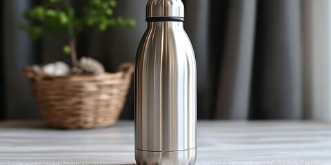 Stainless Steel Water Bottle on Table