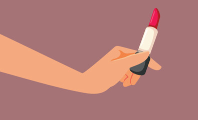 Hand Holding a Lipstick Vector Illustration Design. Makeup artist holding a cosmetic product that she is presenting      
 