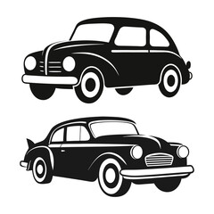 Obraz premium vintage car black silhouette vector, Simple silhouette Design vector icon with white background set