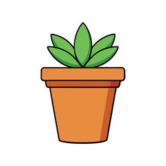 Fototapeta premium Plant pot vector illustration. Decorative indoor flowerpot with green leaves, home decor element, gardening clipart design.