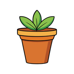 Plant pot vector illustration. Decorative indoor flowerpot with green leaves, home decor element, gardening clipart design.